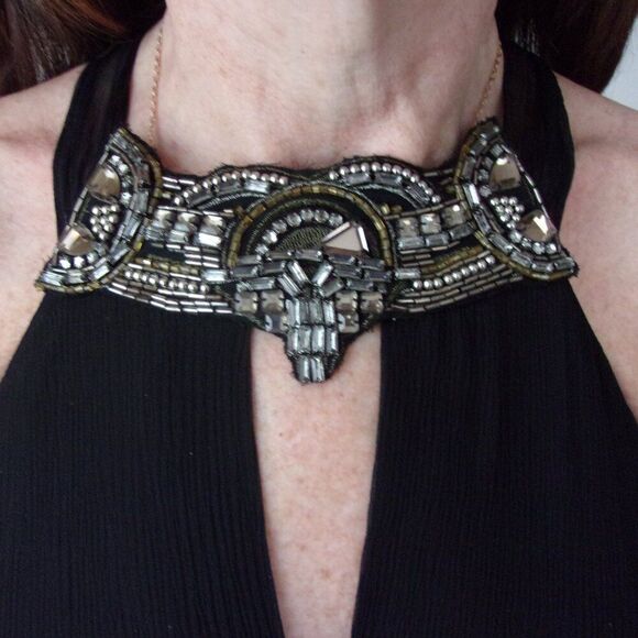 Karen Millen Silk Dress Lined Jeweled Sequins Sz. 2 Black Formal Knee Length - Picture 8 of 10